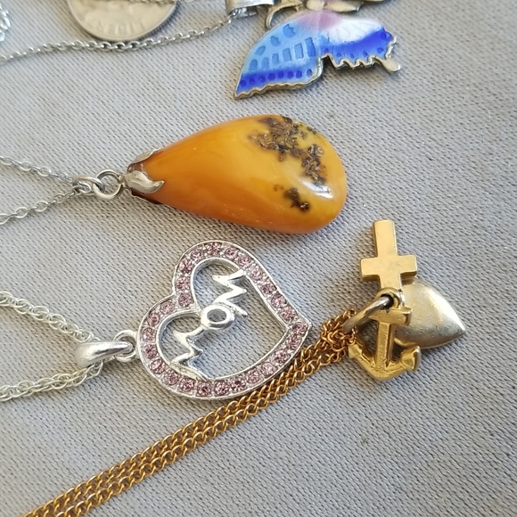 ENAMEL CLOISONNE BUTTERFLY & AMBER +3 Necklaces - Picture 3 of 5